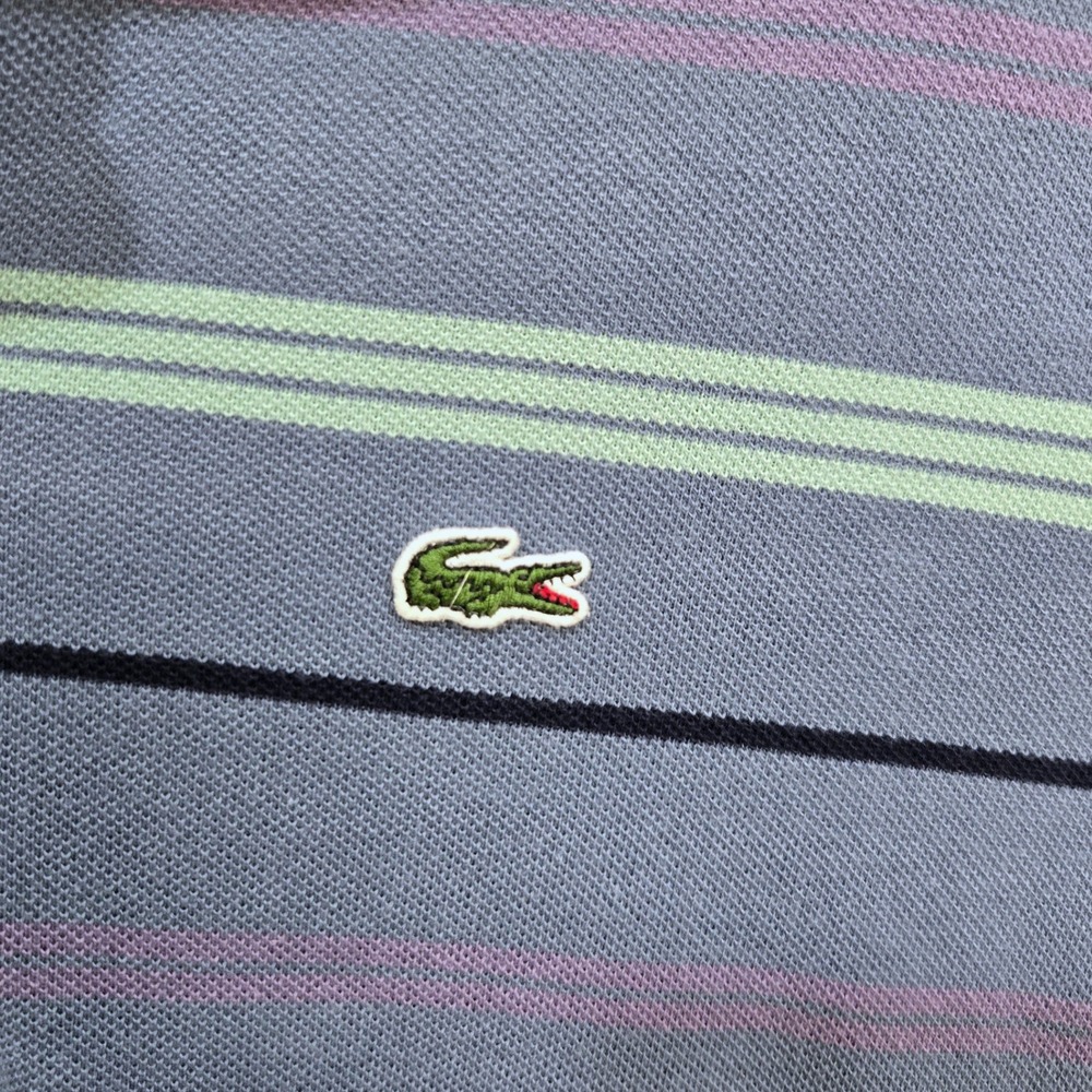 Lacoste Polo Shirt 7 US 2XL Blue Stripe Pique Cotton‎ Croc Logo Retro Y2K Preppy - Picture 3 of 7